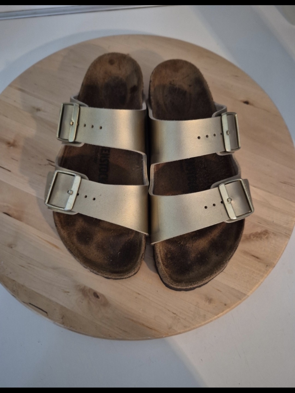 Birkenstock Arizona Metallic Gold Double Strap Sandals